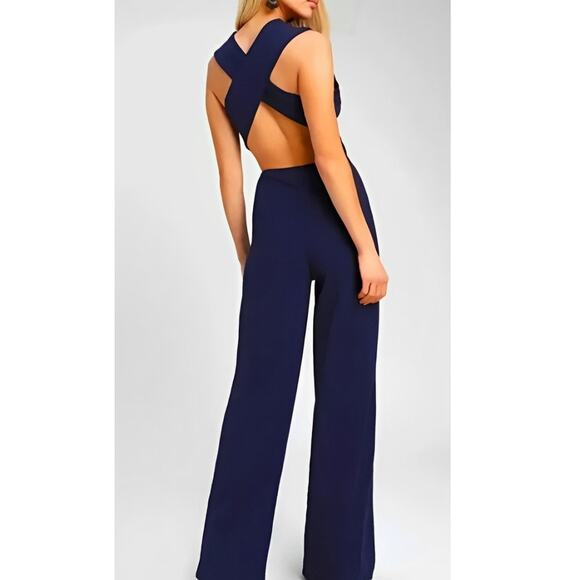 LULUS $79 Navy Backless Crisscross Wide Leg Jumpsuit XS - Picture 2 of 5